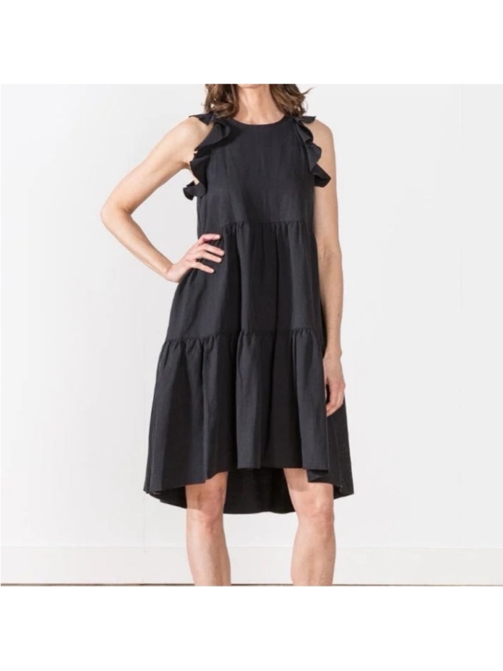 Sleeveless Black Ruffle Tiered Dress